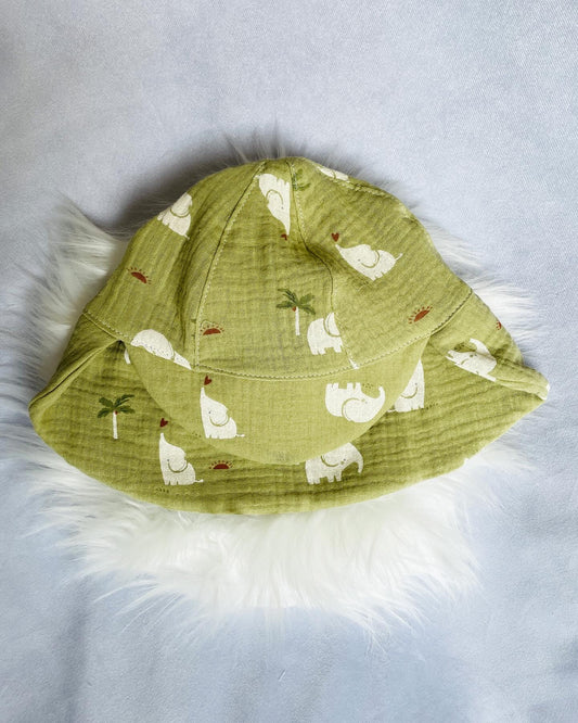 Sommermütze mit Nackenschutz grün mit Elefanten