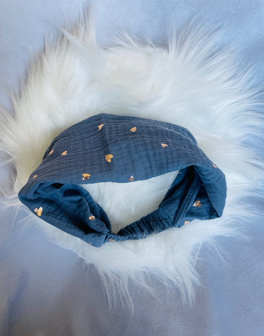 Bandana Haarband Blau mit schimmernden Herzen