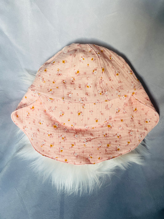 Sommermütze mit Nackenschutz rosa Blümchen