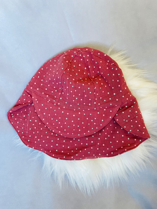 Sommermütze mit Nackenschutz dunkelrosa mit Punkten