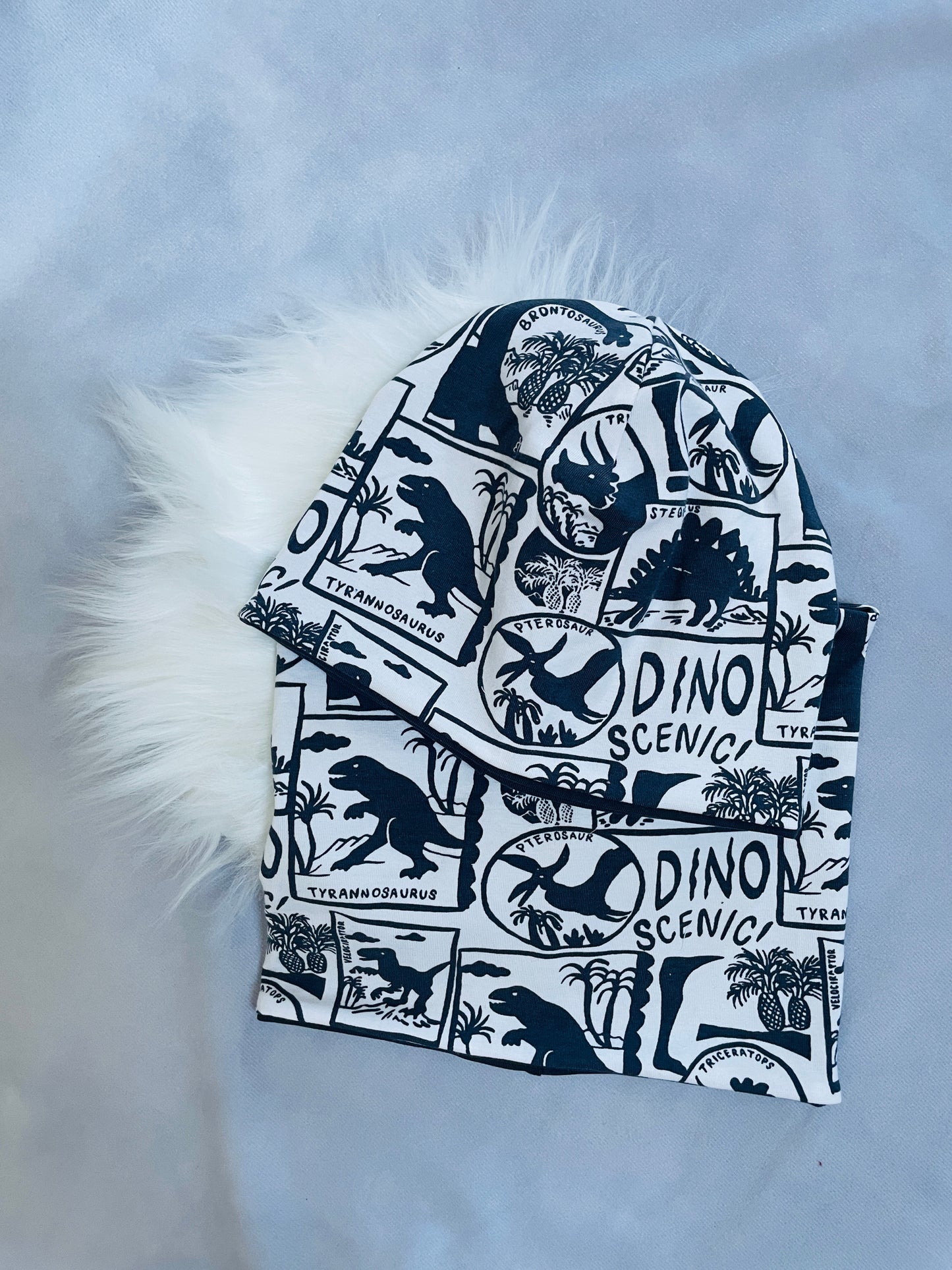 Mütze und Loop Dino Grau