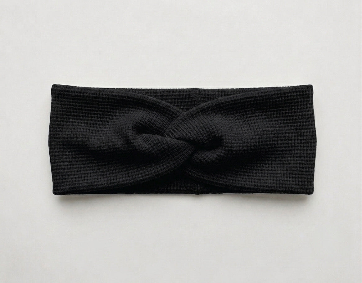 Stirnband Waffeljersey Schwarz