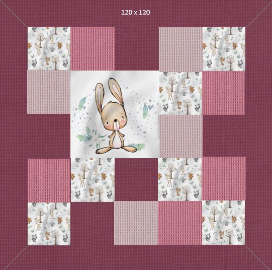 Patchwork-Krabbeldecke Waldtiere Hase Beere