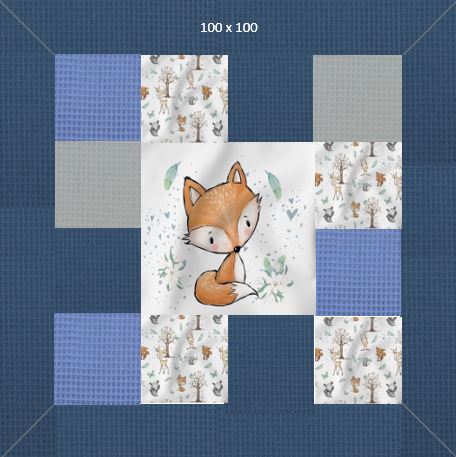 Patchwork-Krabbeldecke Waldtiere Fuchs Blau