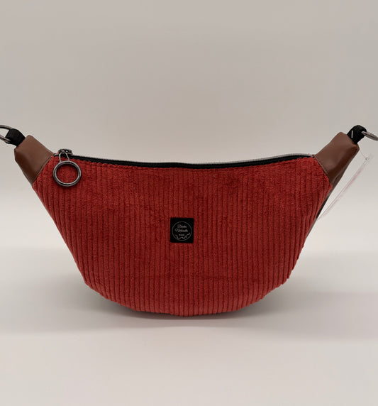 Halfmoon Bag Cord Kupfer mit braunem Kunstleder