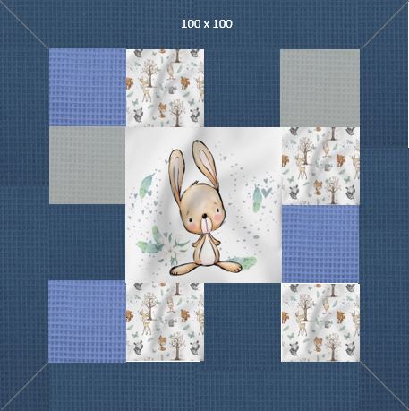 Patchwork-Krabbeldecke Waldtiere Hase Blau