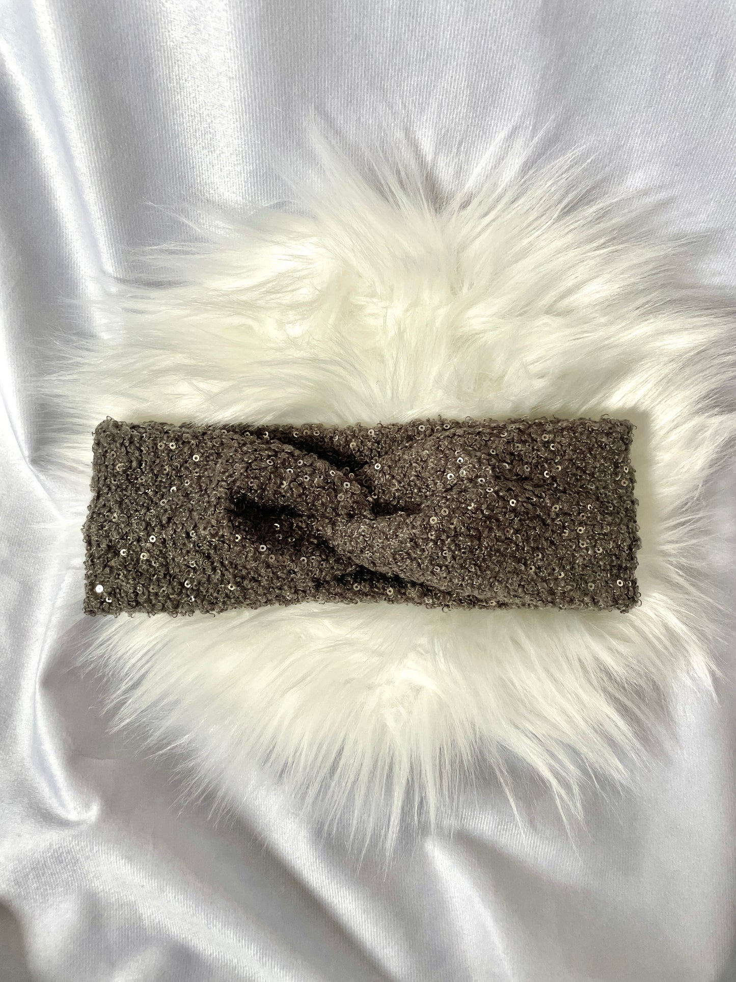 Stirnband Boucle Grau Glitzer