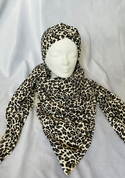 Haarband und Dreieckstuch beige Leo