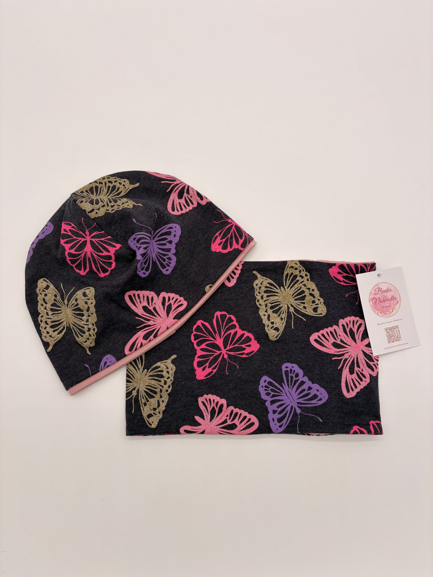 Mütze und Loop Glitzer Schmetterling