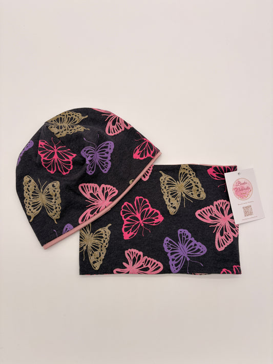Mütze und Loop Glitzer Schmetterling