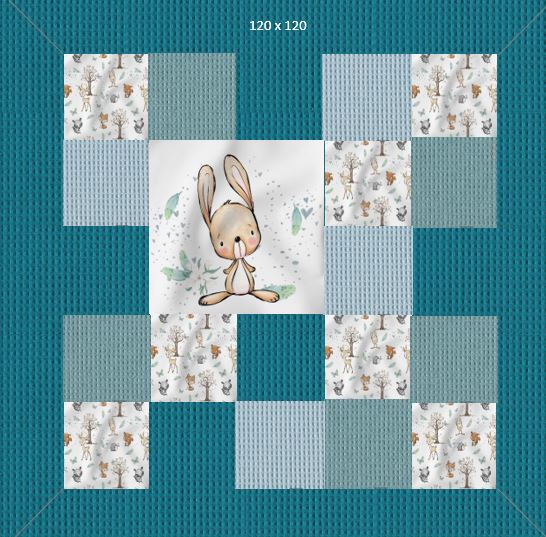 Patchwork-Krabbeldecke Waldtiere Hase Petrol