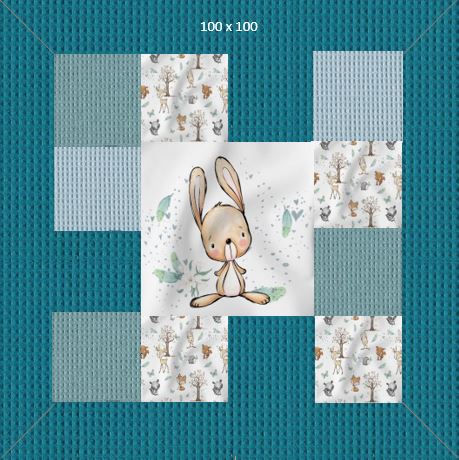 Patchwork-Krabbeldecke Waldtiere Hase Petrol