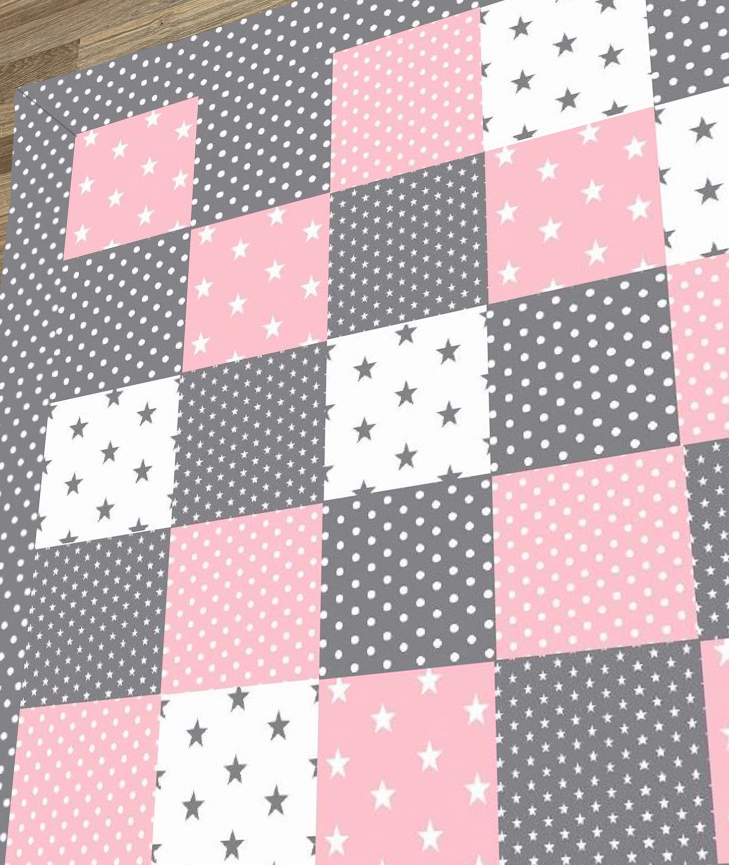 Patchwork-Krabbeldecke Rosa Grau Sterne