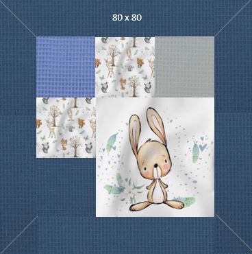 Patchwork-Krabbeldecke Waldtiere Hase Blau