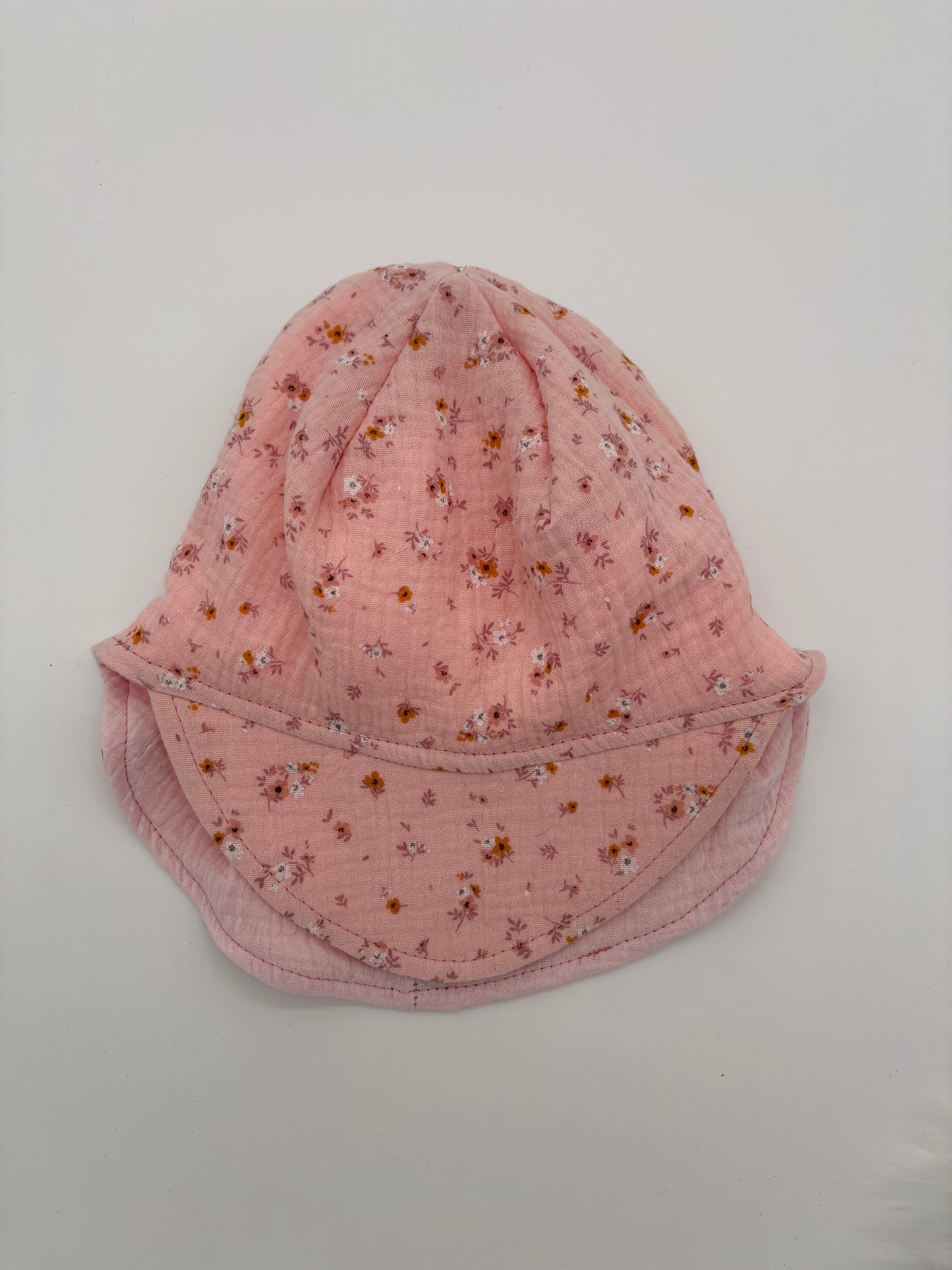 Sommermütze mit Nackenschutz rosa Blümchen