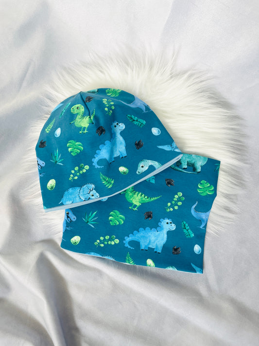 Mütze und Loop blauer Dino