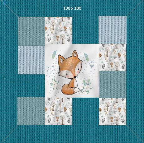 Patchwork-Krabbeldecke Waldtiere Fuchs Petrol