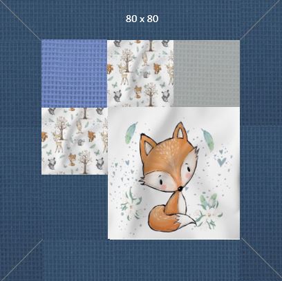 Patchwork-Krabbeldecke Waldtiere Fuchs Blau