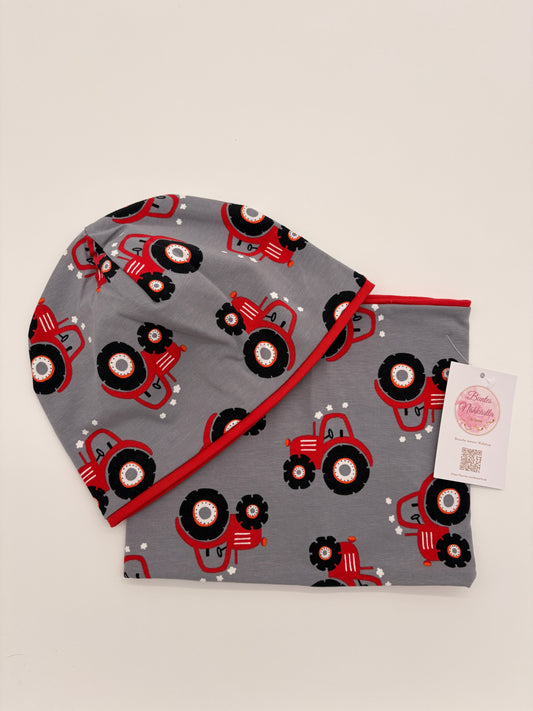 Mütze und Loop roter Traktor