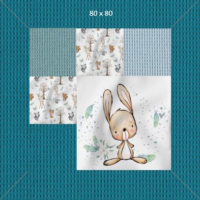 Patchwork-Krabbeldecke Waldtiere Hase Petrol