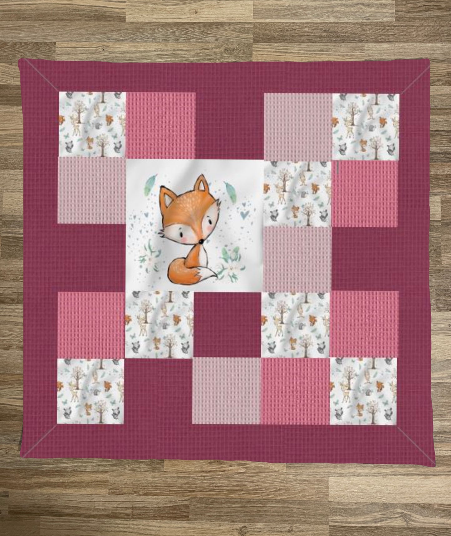 Patchwork-Krabbeldecke Waldtiere Fuchs Beere