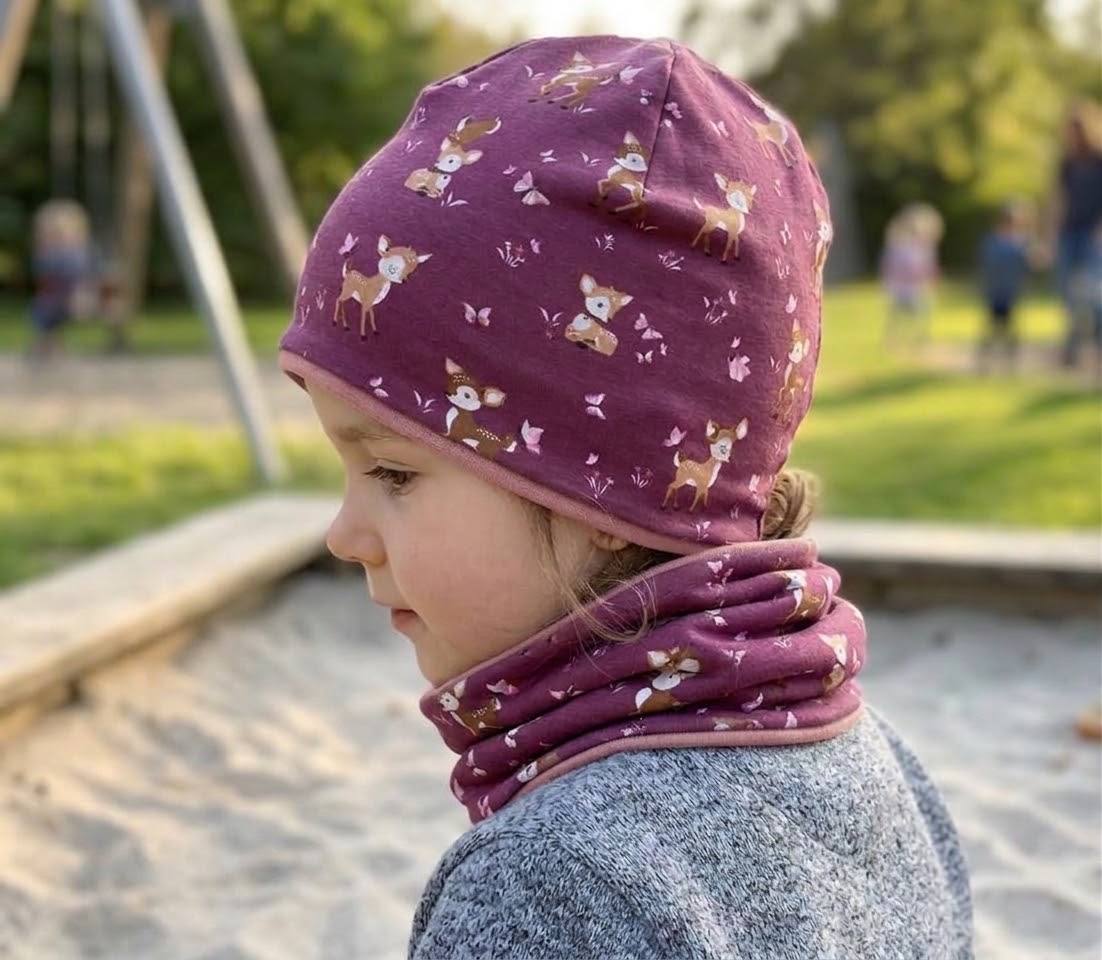 Mütze und Loop Reh Mauve