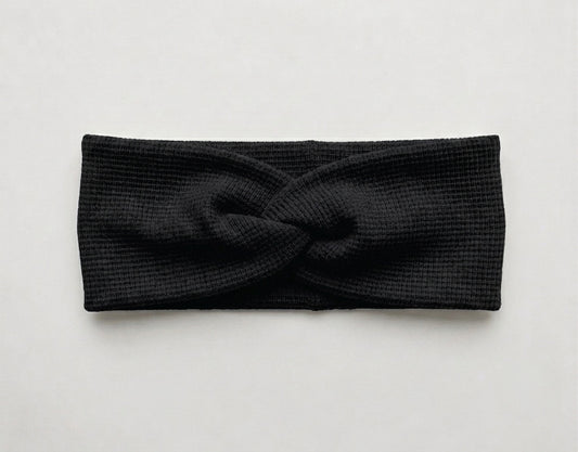 Stirnband Waffeljersey Schwarz