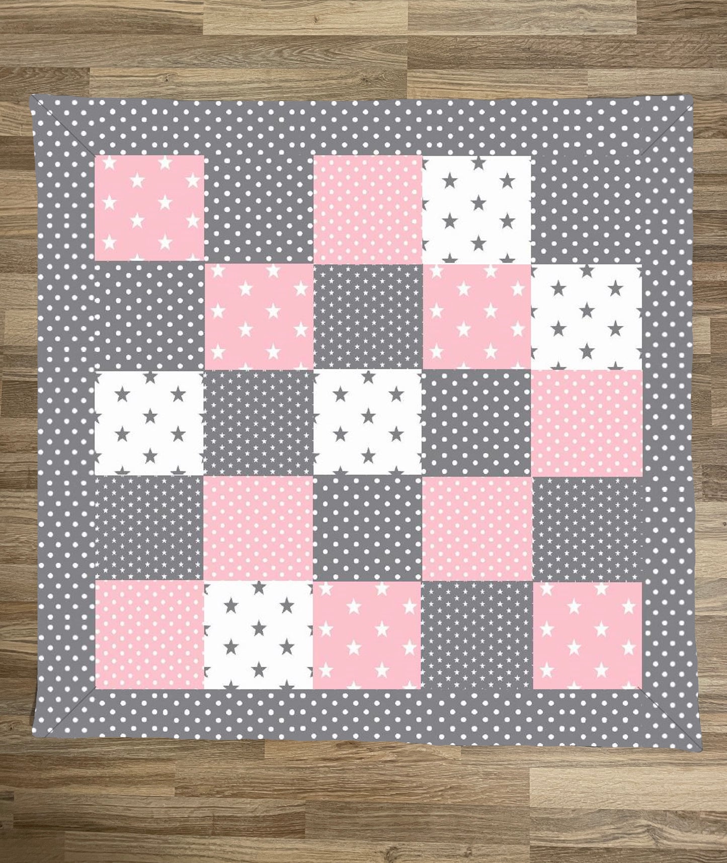 Patchwork-Krabbeldecke Rosa Grau Sterne