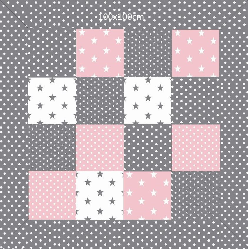 Patchwork-Krabbeldecke Rosa Grau Sterne