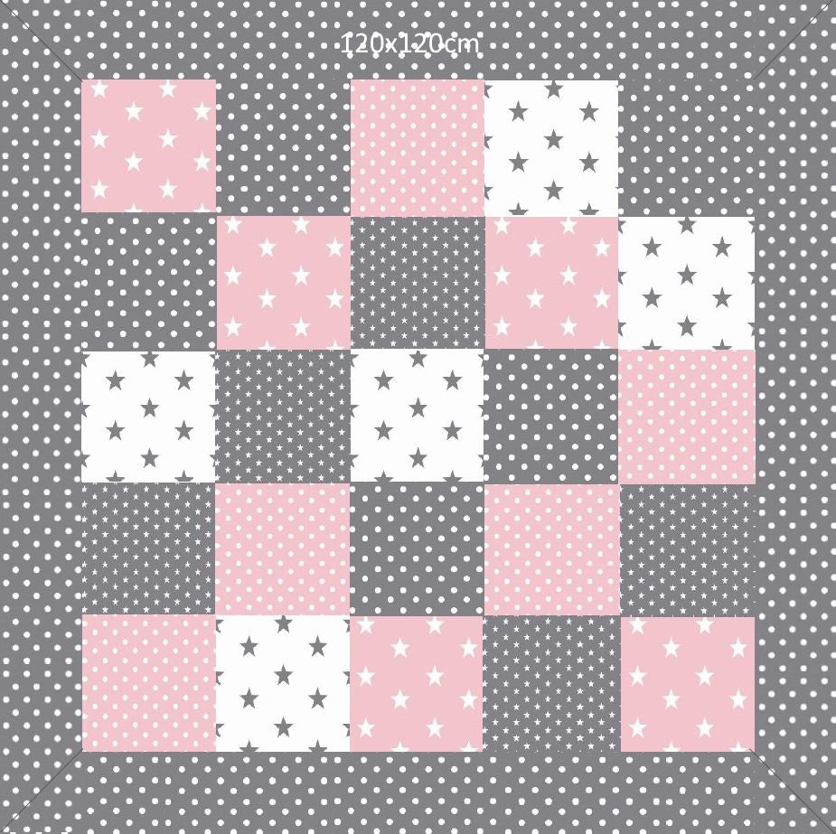 Patchwork-Krabbeldecke Rosa Grau Sterne